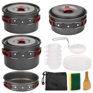 Non-Stick Lightweight Camping Cookware Kit - Pans and Pots for Trekking, Hiking, and Picnics