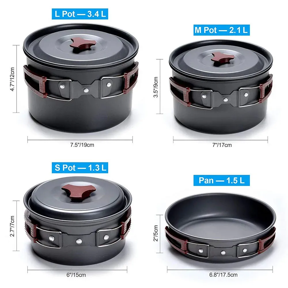 Non-Stick Lightweight Camping Cookware Kit - Pans and Pots for Trekking, Hiking, and Picnics