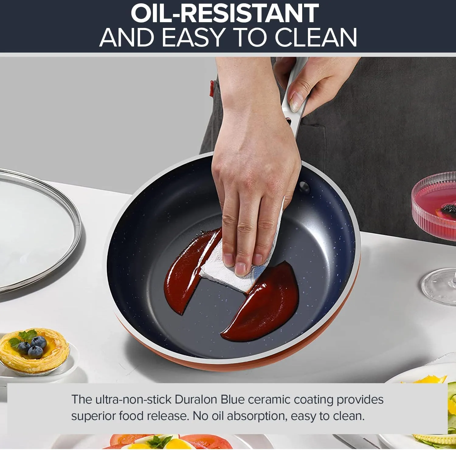 Nuwave 3-Piece 8”, 10”, 12” Forged Lightweight Frying Pan Set, G10 Healthy Duralon Blue Ceramic Ultra Non-Stick, Ergonomic Stay-Cool Handles, Induction-Ready & Works on All Cooktops