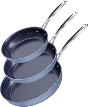 Nuwave 3-Piece 8”, 10”, 12” Forged Lightweight Frying Pan Set, G10 Healthy Duralon Blue Ceramic Ultra Non-Stick, Ergonomic Stay-Cool Handles, Induction-Ready & Works on All Cooktops