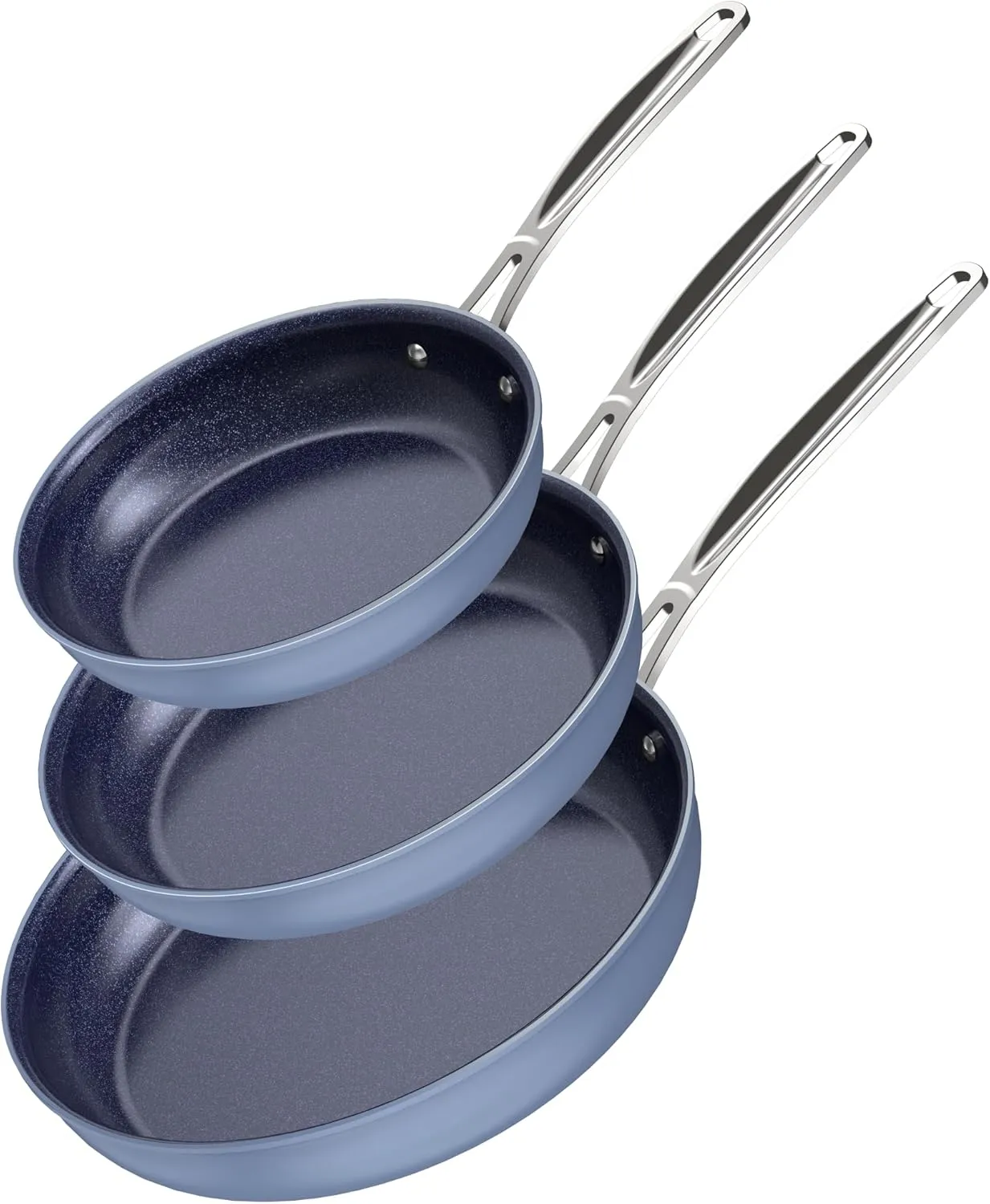 Nuwave 3-Piece 8”, 10”, 12” Forged Lightweight Frying Pan Set, G10 Healthy Duralon Blue Ceramic Ultra Non-Stick, Ergonomic Stay-Cool Handles, Induction-Ready & Works on All Cooktops