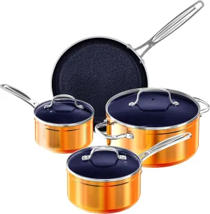 Nuwave 7pc Cookware Set Healthy Duralon Blue Ceramic Nonstick Coated, Diamond Infused Scratch-Resistant, PFAS Free, Oven Safe, Induction Ready & Evenly Heats, Tempered Glass Lids & Stay-Cool Handle