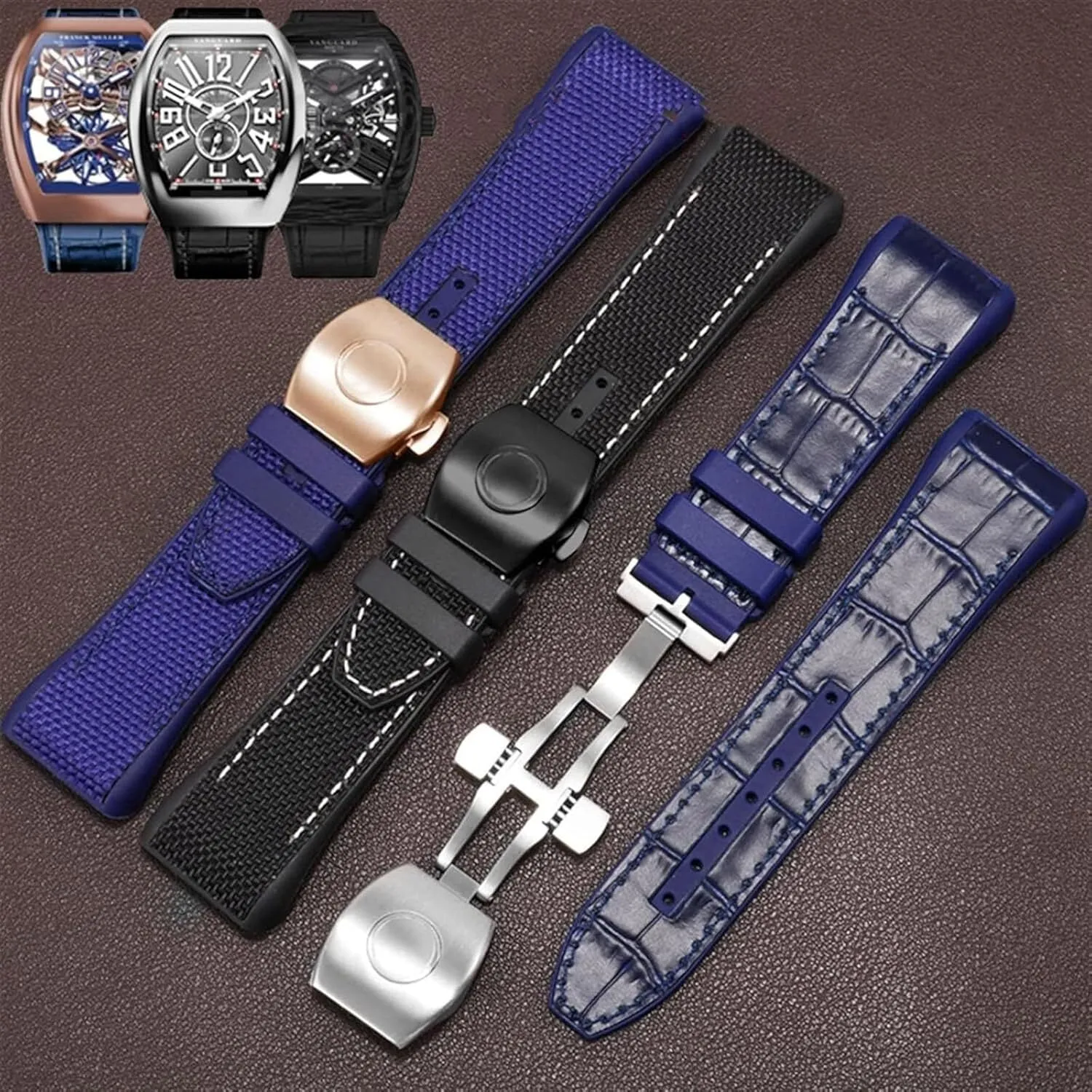 Nylon Genuine Leather Watchband For Franck Muller V45 Series Watch Strap With Folding Buckle