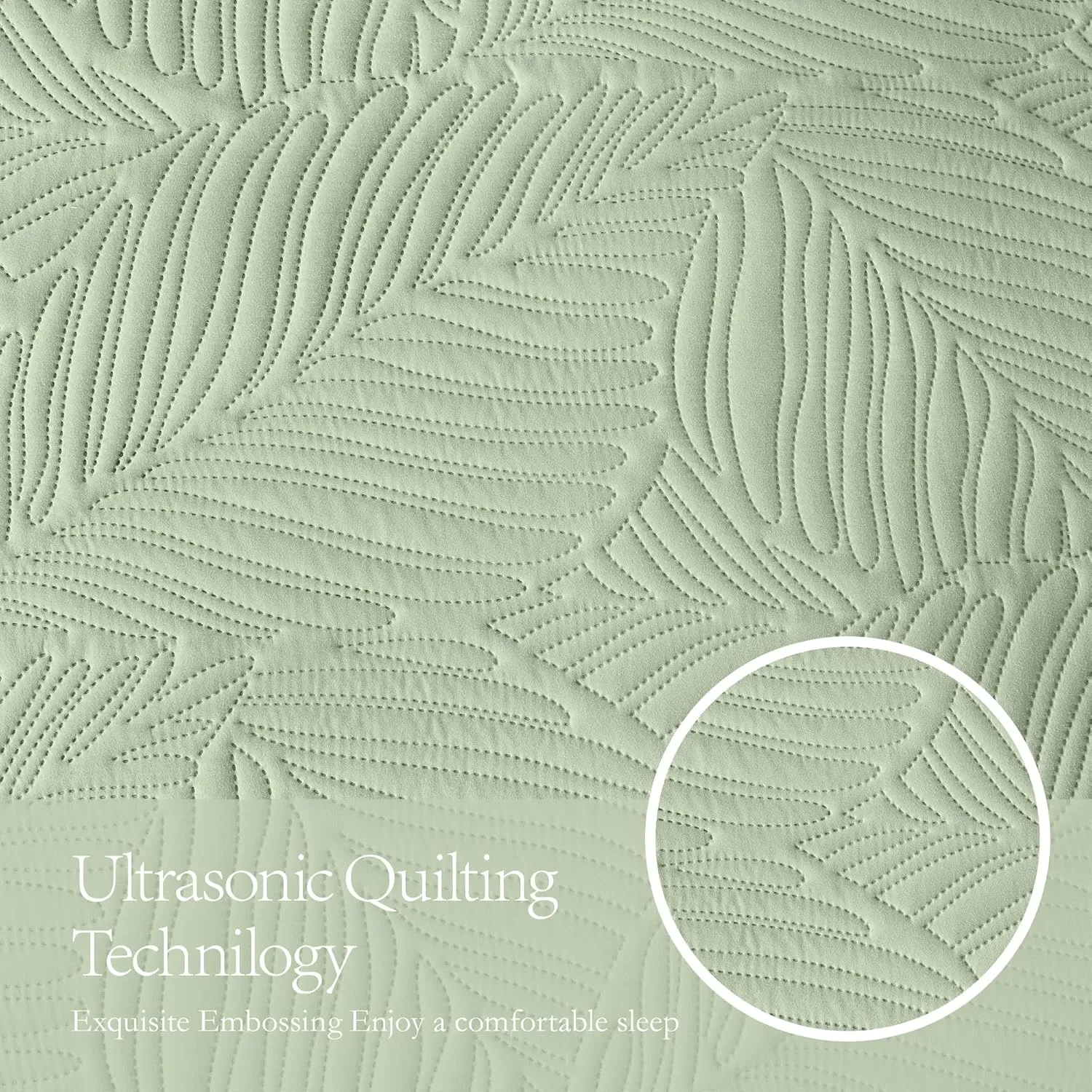 OARAGE Twin Quilt Bedding Set Soft Lightweight Sage Green Bedspread with Leaf Pattern Ultrasonic Microfiber Bed Coverlet for All Season (1 Quilt,1 Sham)