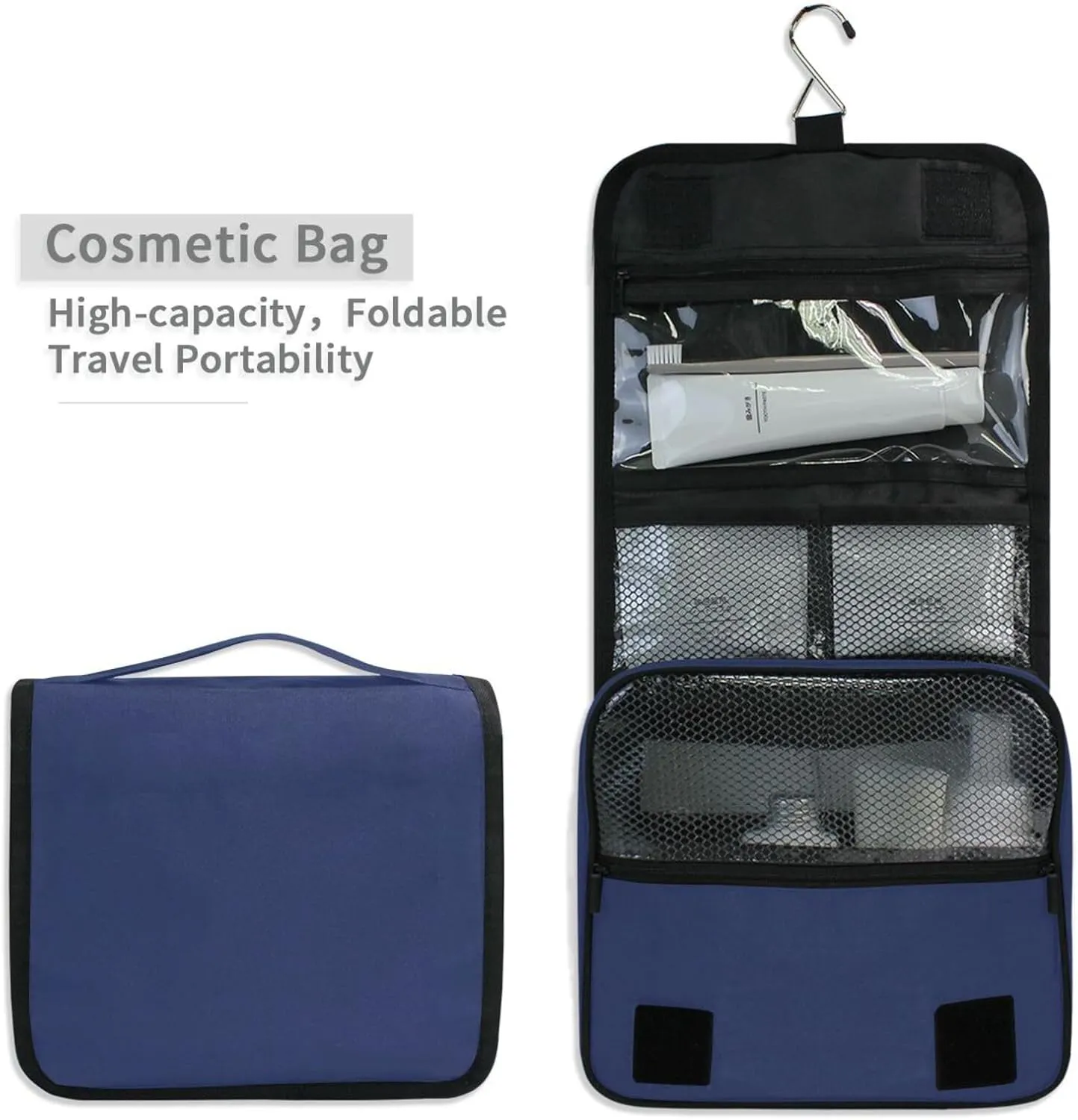 ODAWA Noble Blue Toiletry Bags Makeup Storage Bag with Hooks Women's Makeup Organizer Cosmetic Bags