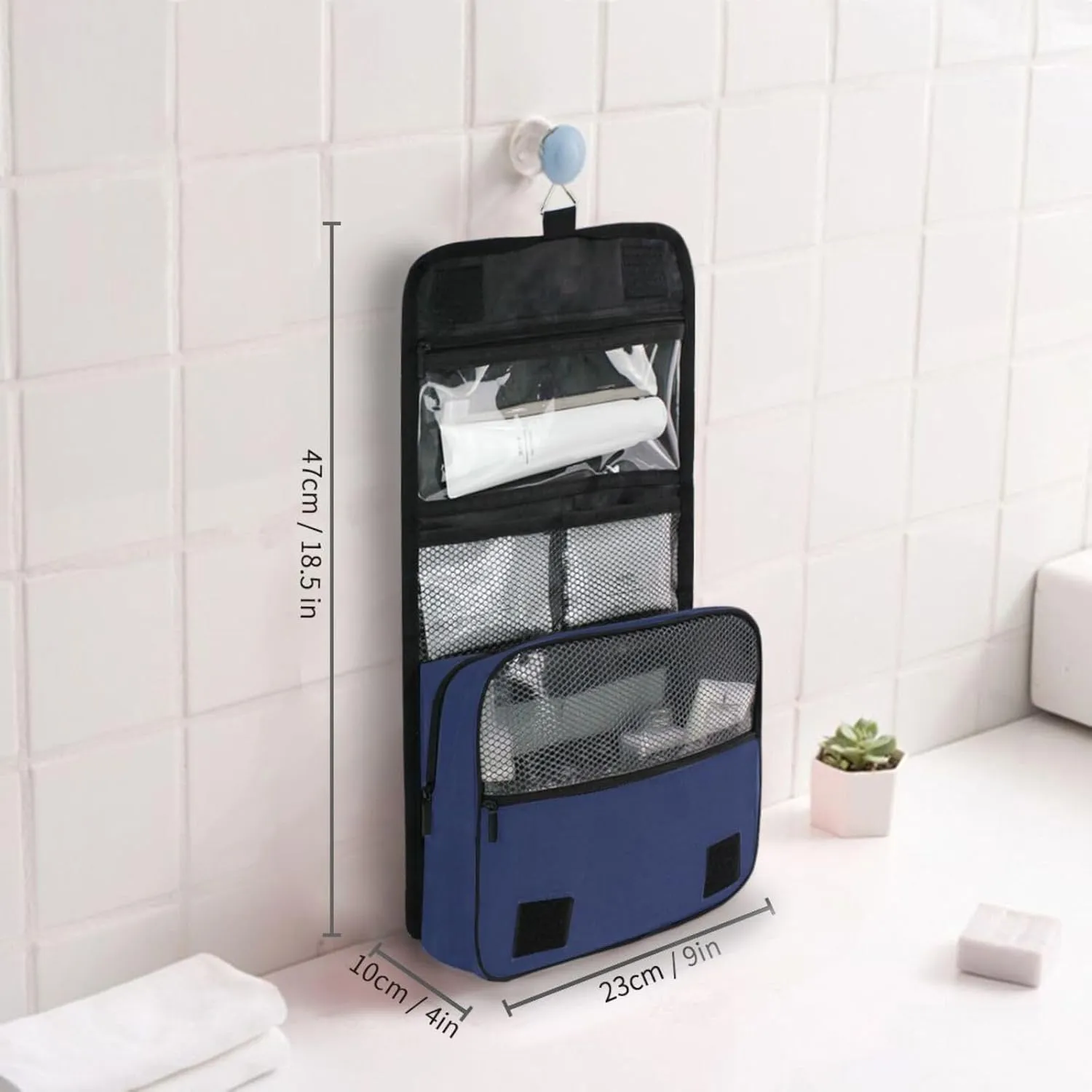 ODAWA Noble Blue Toiletry Bags Makeup Storage Bag with Hooks Women's Makeup Organizer Cosmetic Bags