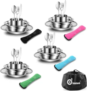 Odoland Bundle - 2 Items 29pcs Stainless Steel Camping Tableware Kit and 5pcs Camping Cookware