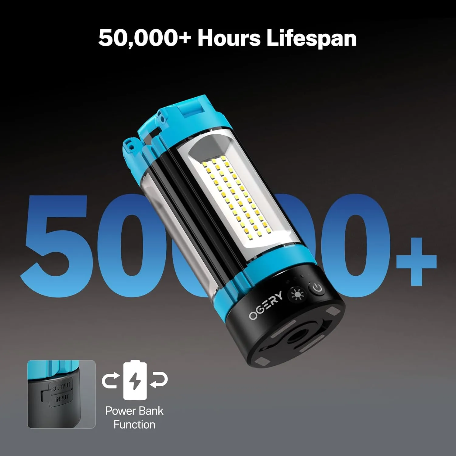 OGERY Rechargeable 10000mAh Camping Light with Stand 6.5 ft Max Height, Cordless Work Light with 3 LED Lamp Heads, 2200 Lumens Camping Essentials Gear Emergency Flashlight with Detachable Tripod