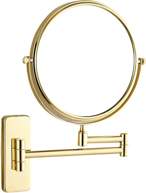 OGRAFF Wall Mounted Makeup Mirror, 8 inch Gold Finish Double Sided Magnifying Shaving Mirror, Extendable Bathroom Round Cosmetic Vanity Mirrors,7X (Color : 7X)