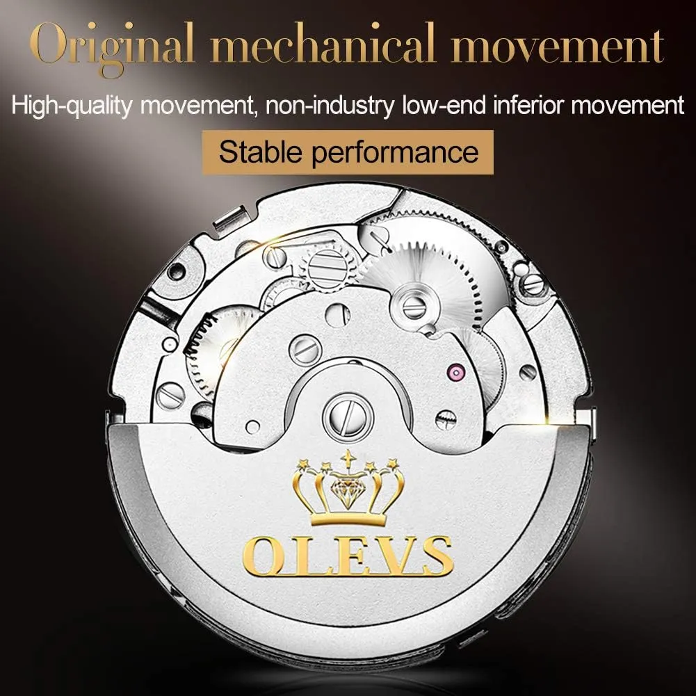 OLEVS Automatic Watch for Men Self Winding Mechanical Luxury Business Stainless Steel Multi Calendar Waterproof Luminous Wrist Watches