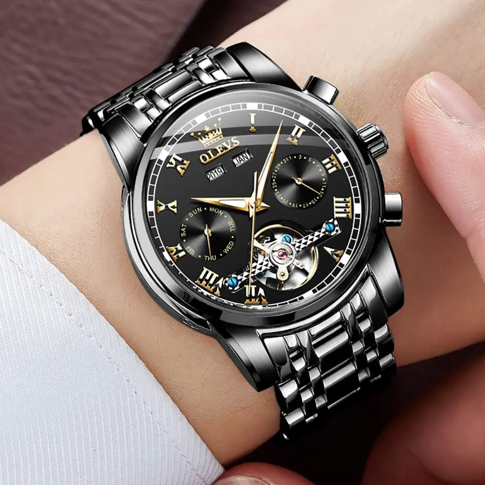 OLEVS Automatic Watch for Men Self Winding Mechanical Luxury Business Stainless Steel Multi Calendar Waterproof Luminous Wrist Watches