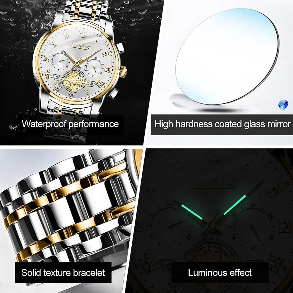OLEVS Men Multifunction Watch, Multi Dial Waterproof Luminous Chronograph Men's Watch with Date Gift for Men,Stainless Steel Watches for Men,Classic Men Wrist Watch