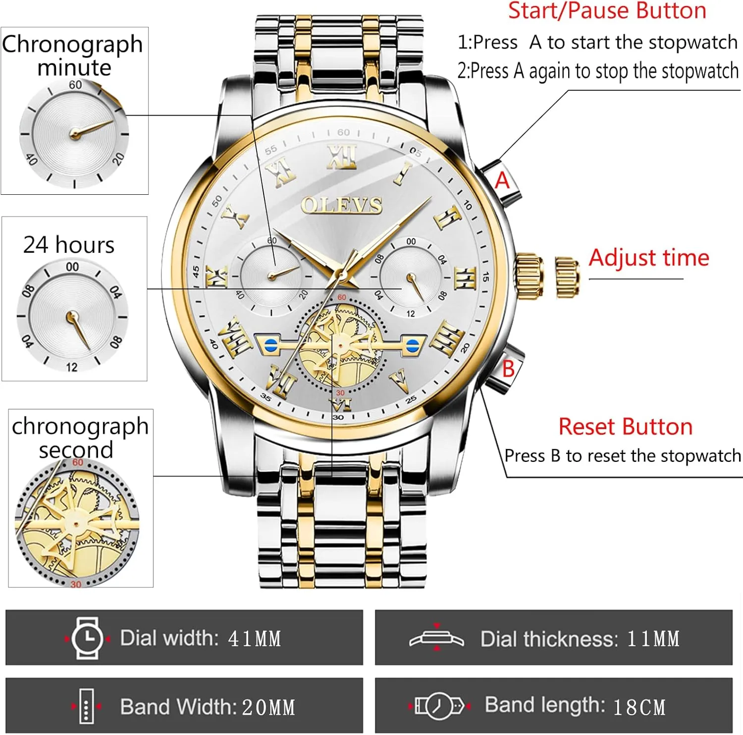OLEVS Men Multifunction Watch, Multi Dial Waterproof Luminous Chronograph Men's Watch with Date Gift for Men,Stainless Steel Watches for Men,Classic Men Wrist Watch