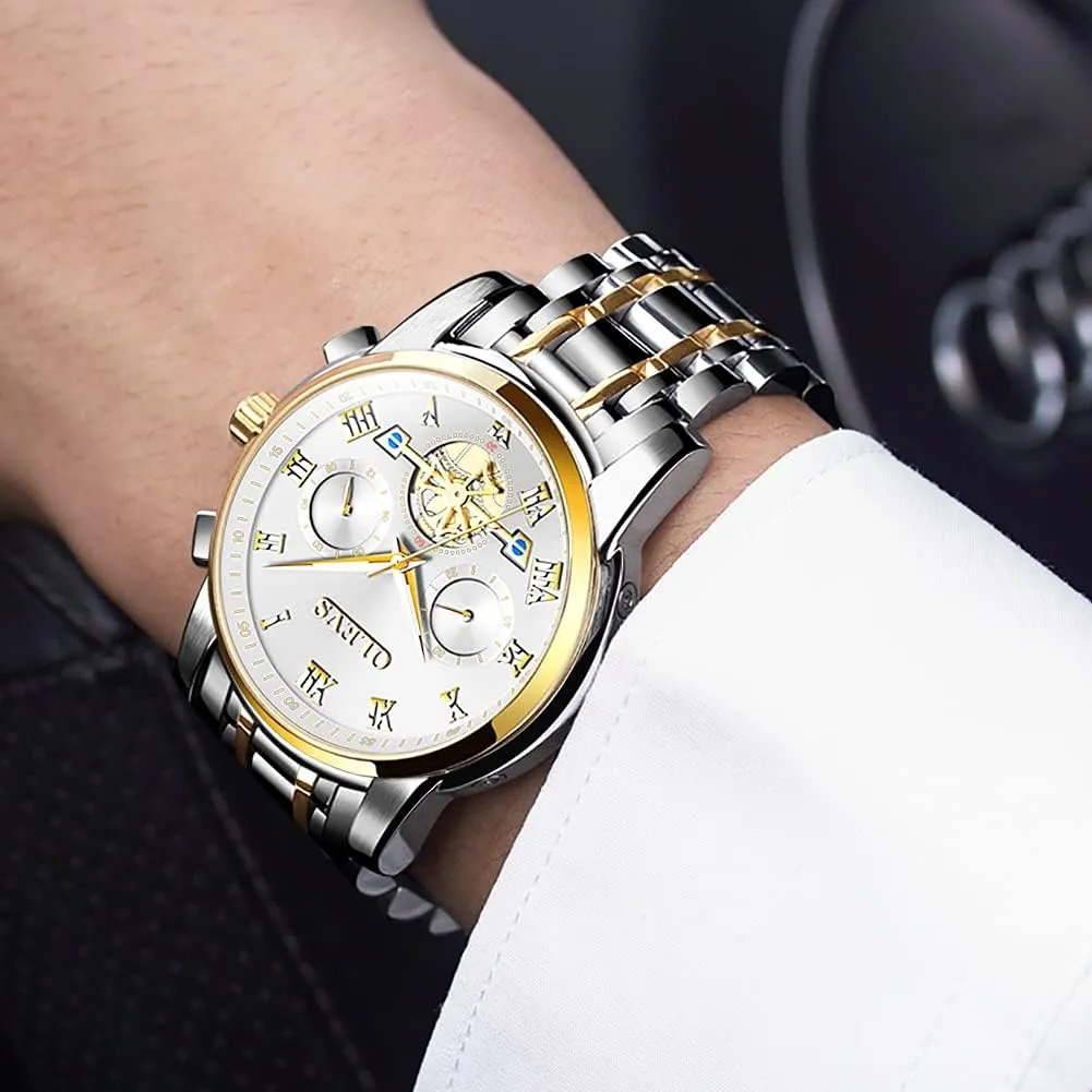 OLEVS Men Multifunction Watch, Multi Dial Waterproof Luminous Chronograph Men's Watch with Date Gift for Men,Stainless Steel Watches for Men,Classic Men Wrist Watch