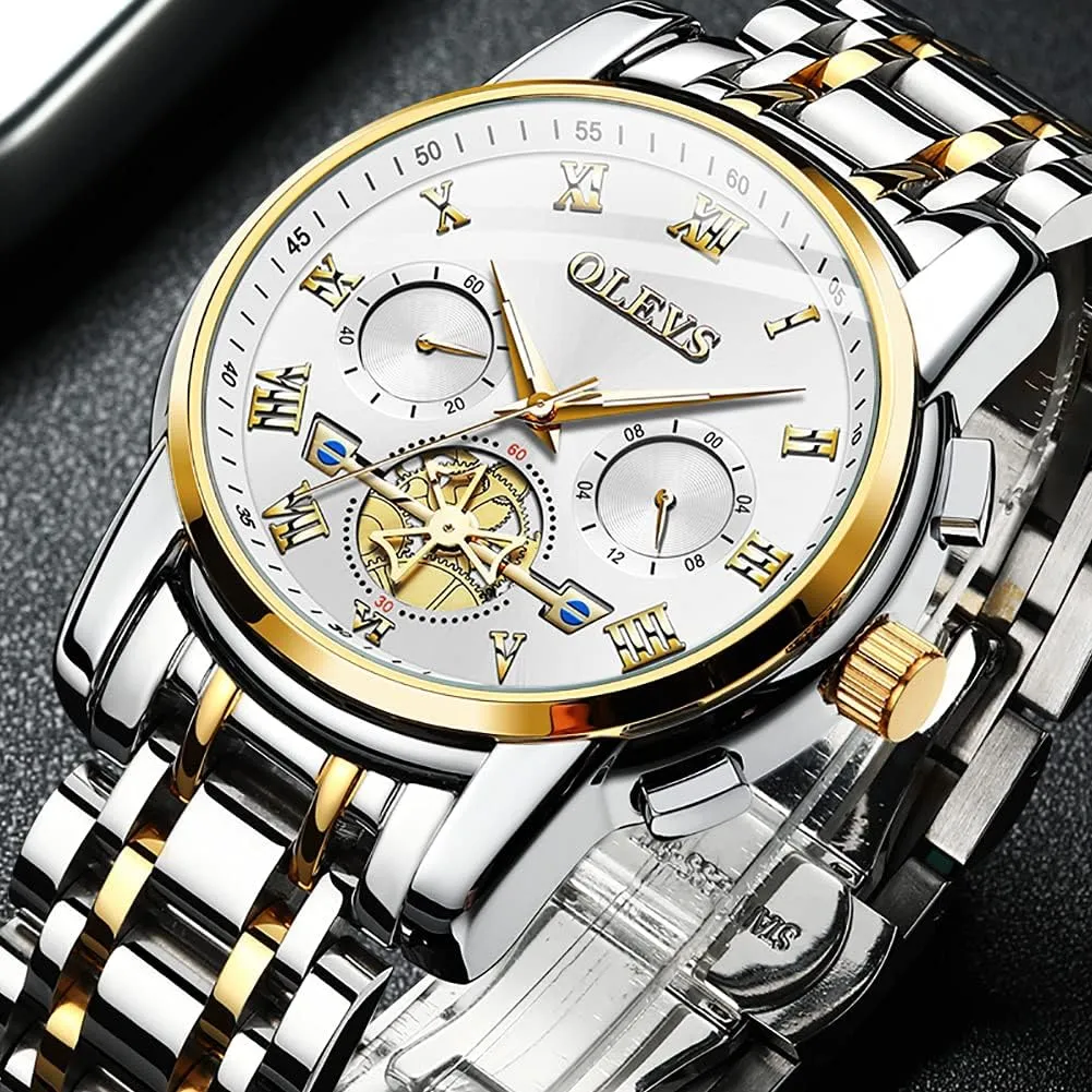 OLEVS Men Multifunction Watch, Multi Dial Waterproof Luminous Chronograph Men's Watch with Date Gift for Men,Stainless Steel Watches for Men,Classic Men Wrist Watch