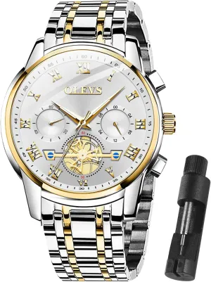 OLEVS Men Multifunction Watch, Multi Dial Waterproof Luminous Chronograph Men's Watch with Date Gift for Men,Stainless Steel Watches for Men,Classic Men Wrist Watch