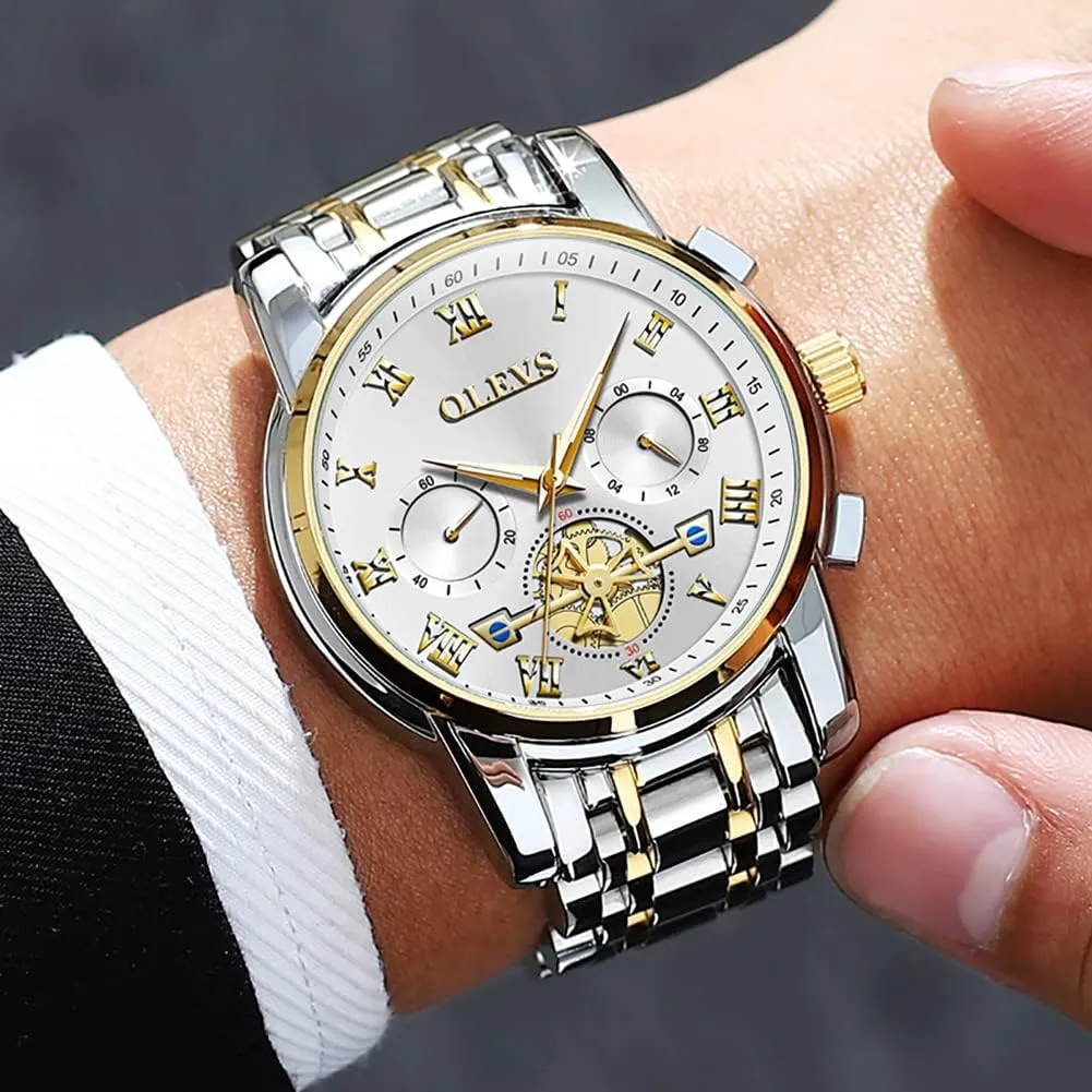 OLEVS Men Multifunction Watch, Multi Dial Waterproof Luminous Chronograph Men's Watch with Date Gift for Men,Stainless Steel Watches for Men,Classic Men Wrist Watch