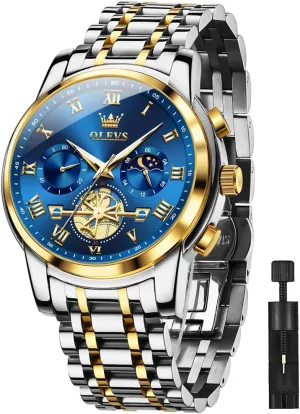 OLEVS Men Watches Square Business Dress Diamond Analog Quartz Date Luxury Watch for Men Casual Stainless Steel Waterproof Luminous Two Tone Wrist Watch