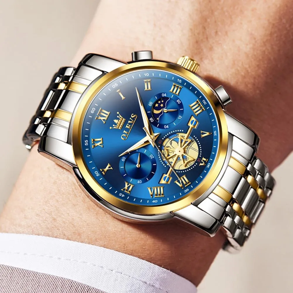 OLEVS Men Watches Square Business Dress Diamond Analog Quartz Date Luxury Watch for Men Casual Stainless Steel Waterproof Luminous Two Tone Wrist Watch