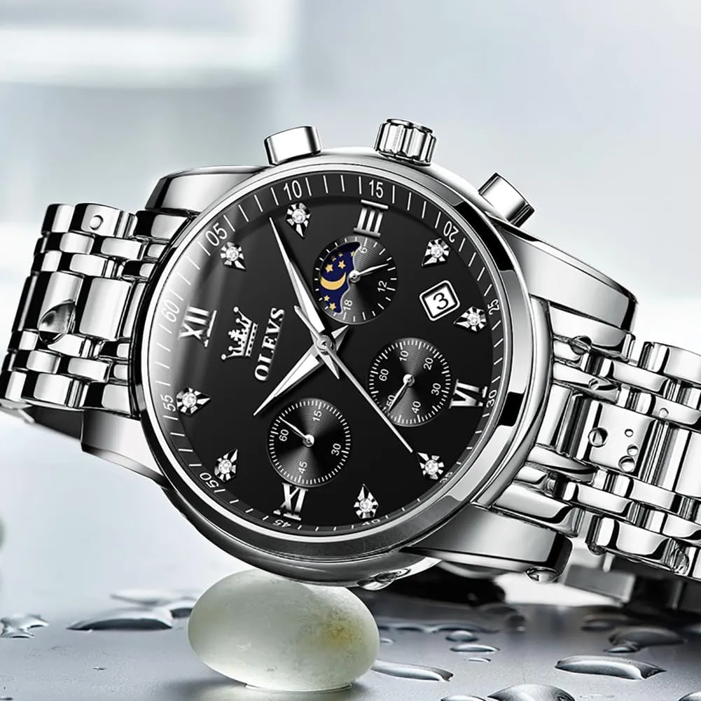 OLEVS Watch for Men Diamond Business Dress Analog Quartz Stainless Steel Waterproof Luminous Date Two Tone Luxury Casual Wrist Watch
