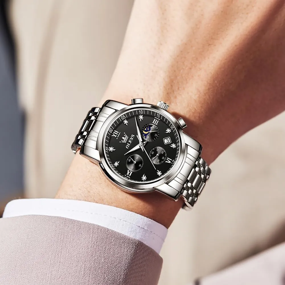OLEVS Watch for Men Diamond Business Dress Analog Quartz Stainless Steel Waterproof Luminous Date Two Tone Luxury Casual Wrist Watch