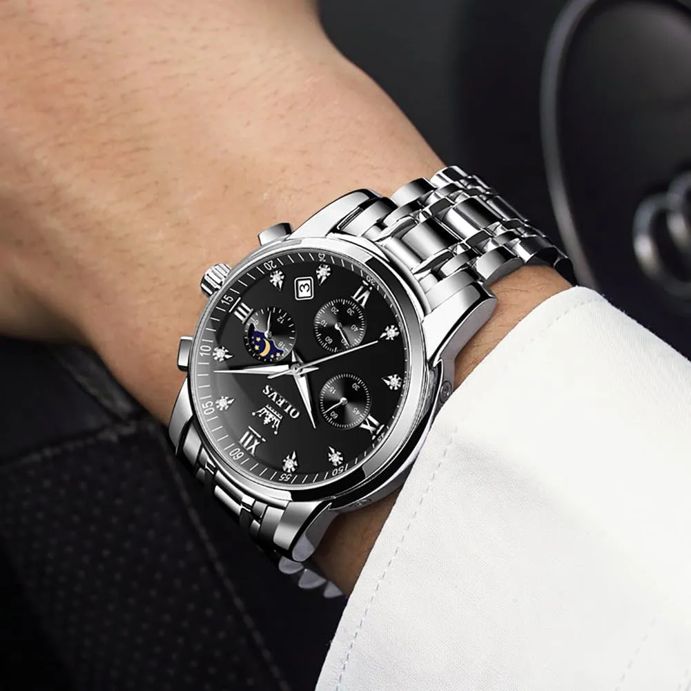 OLEVS Watch for Men Diamond Business Dress Analog Quartz Stainless Steel Waterproof Luminous Date Two Tone Luxury Casual Wrist Watch