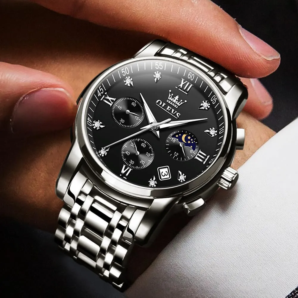 OLEVS Watch for Men Diamond Business Dress Analog Quartz Stainless Steel Waterproof Luminous Date Two Tone Luxury Casual Wrist Watch