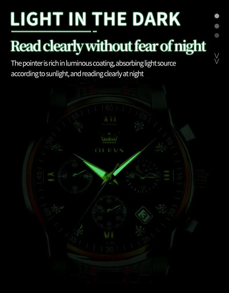 OLEVS Watch for Men Diamond Business Dress Analog Quartz Stainless Steel Waterproof Luminous Date Two Tone Luxury Casual Wrist Watch