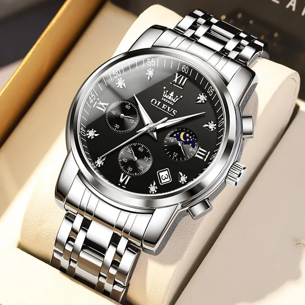 OLEVS Watch for Men Diamond Business Dress Analog Quartz Stainless Steel Waterproof Luminous Date Two Tone Luxury Casual Wrist Watch