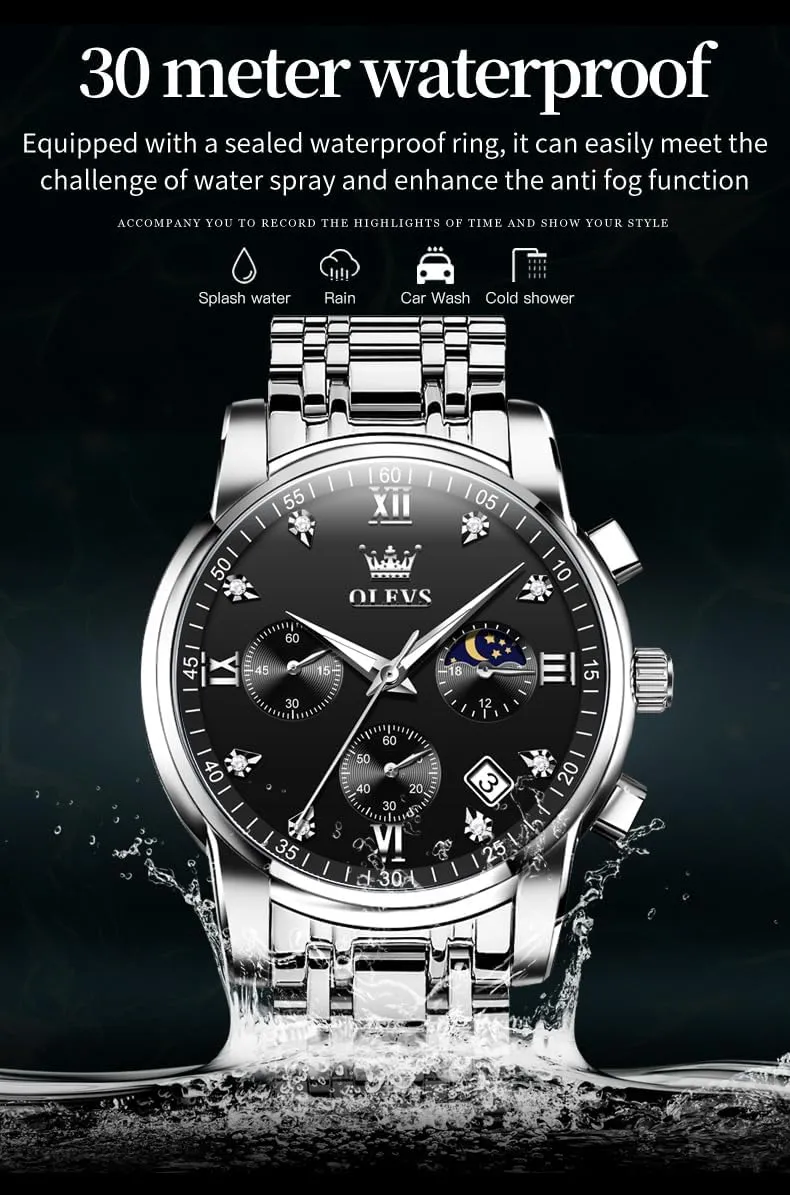 OLEVS Watch for Men Diamond Business Dress Analog Quartz Stainless Steel Waterproof Luminous Date Two Tone Luxury Casual Wrist Watch