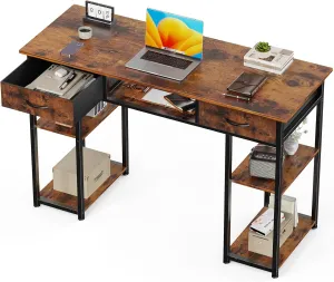 OLIXIS Computer Desk with 3 Drawers Study Writing Table with Storage Bag Headphone Hook Adjustable Feet for Home Office Small Spaces