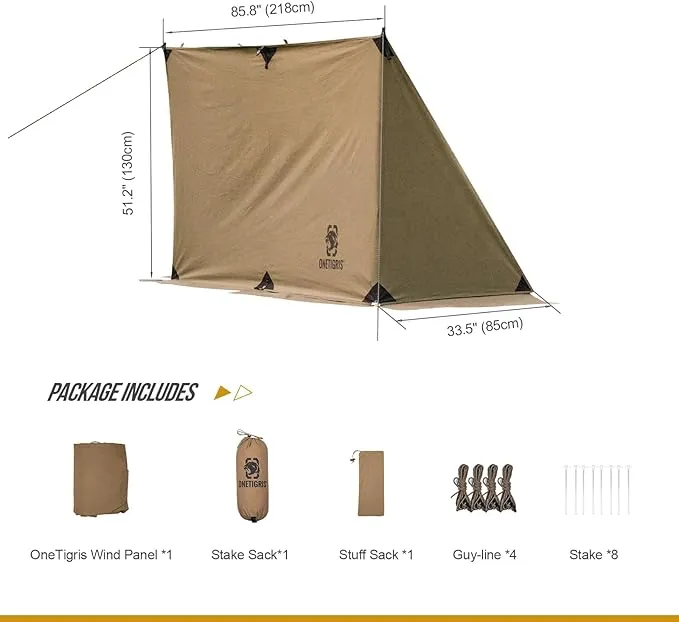 OneTigris BULLBAT TC Canvas Camping Tarp, Survivalist Heavy Duty Terylene Cotton Wind Tarp Polycotton Sun Shelter, Outdoor Cooking Tarp, Tent Accessory Fabric