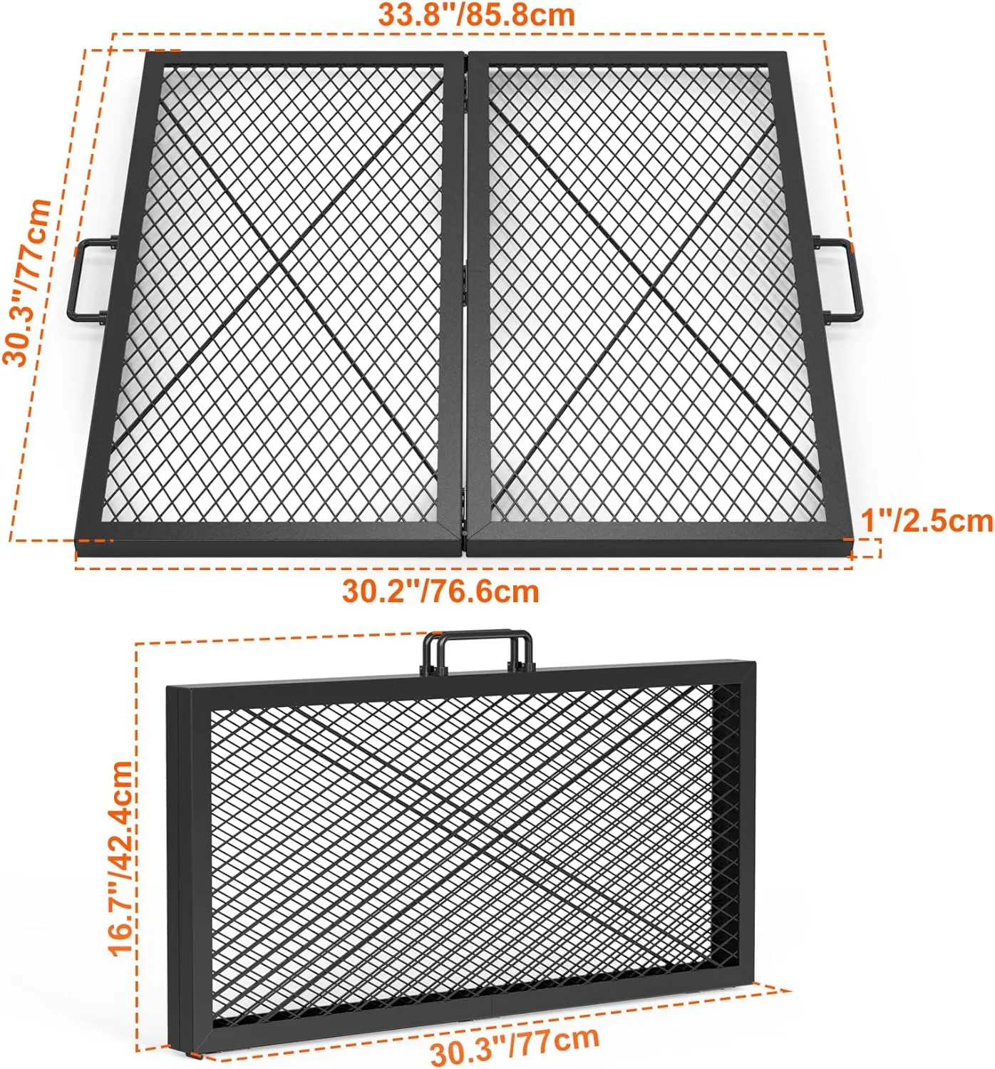 only fire Foldable X-Marks Fire Pit Cooking Grate, Outdoor Square Campfire Grill Grate with Handles, Portable Camping Cookware for Outside Party,30 inch