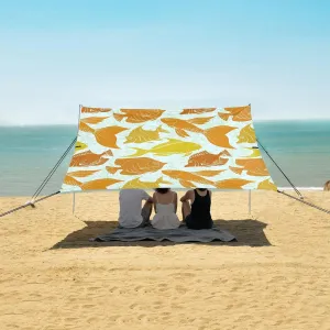 Orange Tropical Fishes Beach Canopy Tent Anti-UV & Wind Resistant, Camping Sun Shelter Easy Setup Portable,Outdoor Shade Tents with Sandbags,Sand Shovels,Ground Pegs & Stability Poles