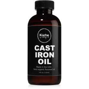 Organic Cast Iron Oil & Cast Iron Conditioner – Made from Flaxseed Oil grown and pressed in the USA – Creates a Non-Stick Seasoning on All Cast Iron Cookware (240ml)