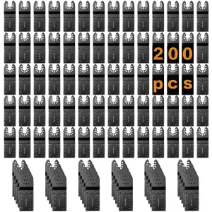 Oscillating Saw Blades Multitool Blades - Trivd Frol 200 PCS Professional Oscillating Tool Blades for Wood Plastics Cutting, Quick Release Multi Tool Blades Kits Fit Dewalt Milwaukee Ryobi Bosch