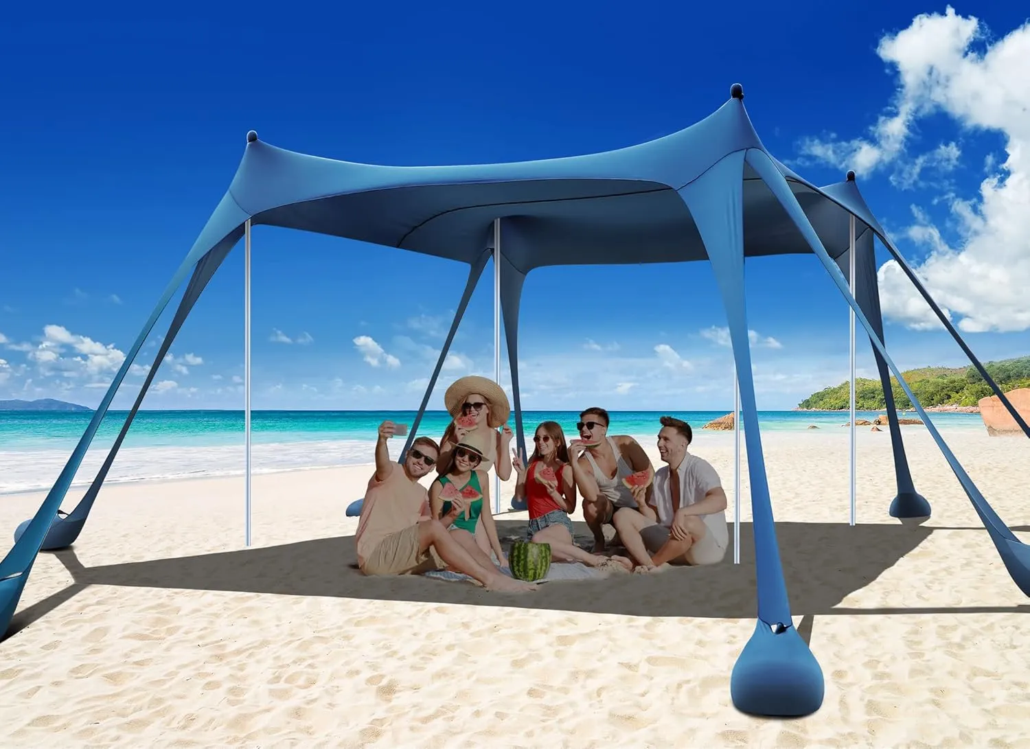 Osoeri Beach Tent, Camping Sun Shelter UPF50  with 8 Sandbags, Sand Shovels, Ground Pegs & Stability Poles, Outdoor Shade Beach Canopy for Camping Trips, Fishing, Backyard Fun or Picnics