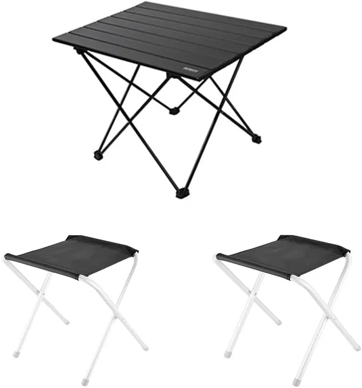 Outdoor and Chair Set, Ultra-Light Aluminum Alloy Camping Gear, Egg Roll Table, Stool Included,Suit,B