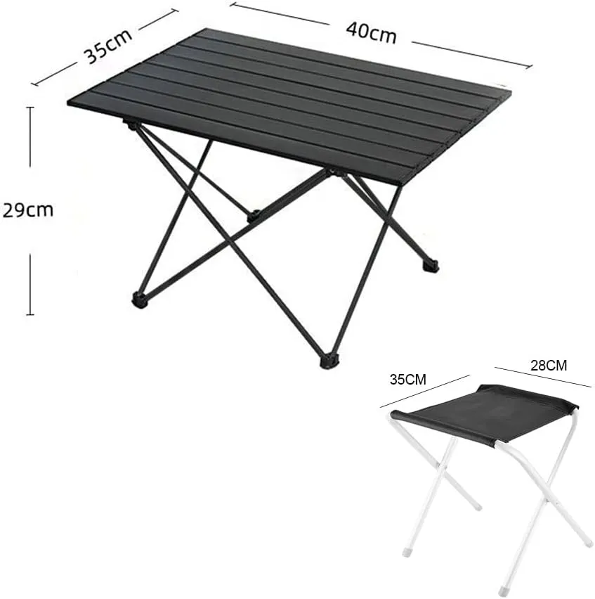 Outdoor and Chair Set, Ultra-Light Aluminum Alloy Camping Gear, Egg Roll Table, Stool Included,Suit,B