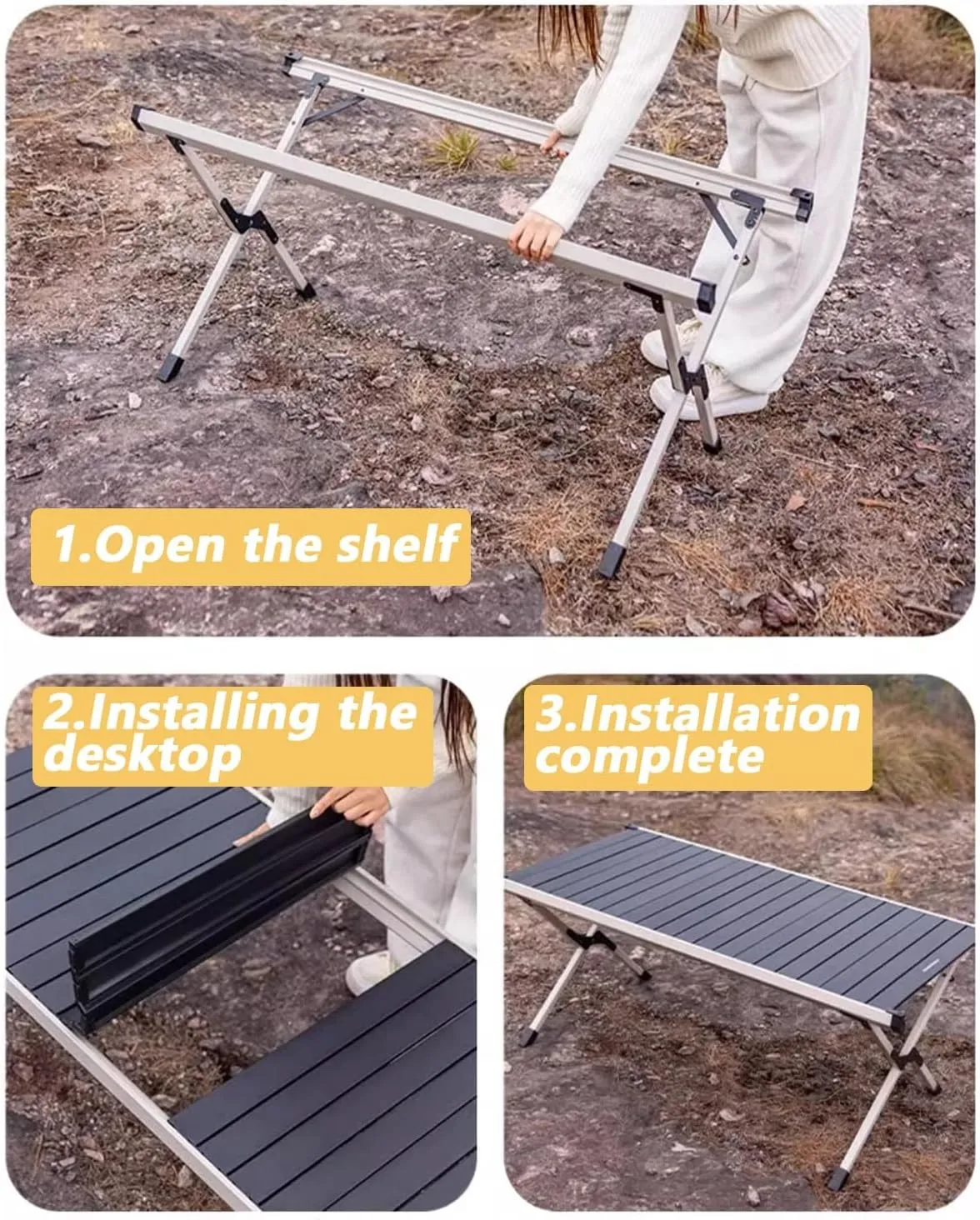 Outdoor BBQ Folding Camping Table Portable Outdoor Grill Table Camping Kitchen Station Lightweight & Portable with Storage Carrying Bag for BBQ Grilling RV Picnic Backyards(Beige,92cm/36in)