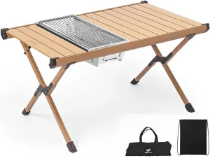 Outdoor BBQ Folding Camping Table Portable Outdoor Grill Table Camping Kitchen Station Lightweight & Portable with Storage Carrying Bag for BBQ Grilling RV Picnic Backyards(Beige,92cm/36in)