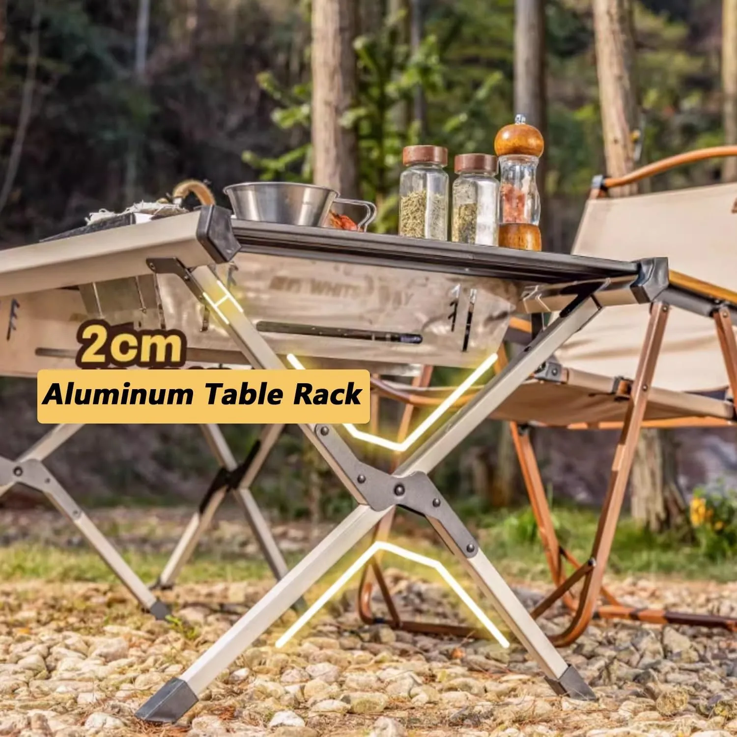 Outdoor BBQ Folding Camping Table Portable Outdoor Grill Table Camping Kitchen Station Lightweight & Portable with Storage Carrying Bag for BBQ Grilling RV Picnic Backyards(Beige,92cm/36in)