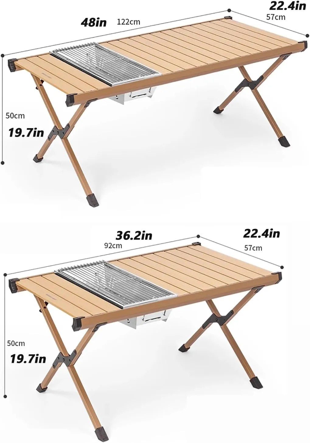 Outdoor BBQ Folding Camping Table Portable Outdoor Grill Table Camping Kitchen Station Lightweight & Portable with Storage Carrying Bag for BBQ Grilling RV Picnic Backyards(Beige,92cm/36in)