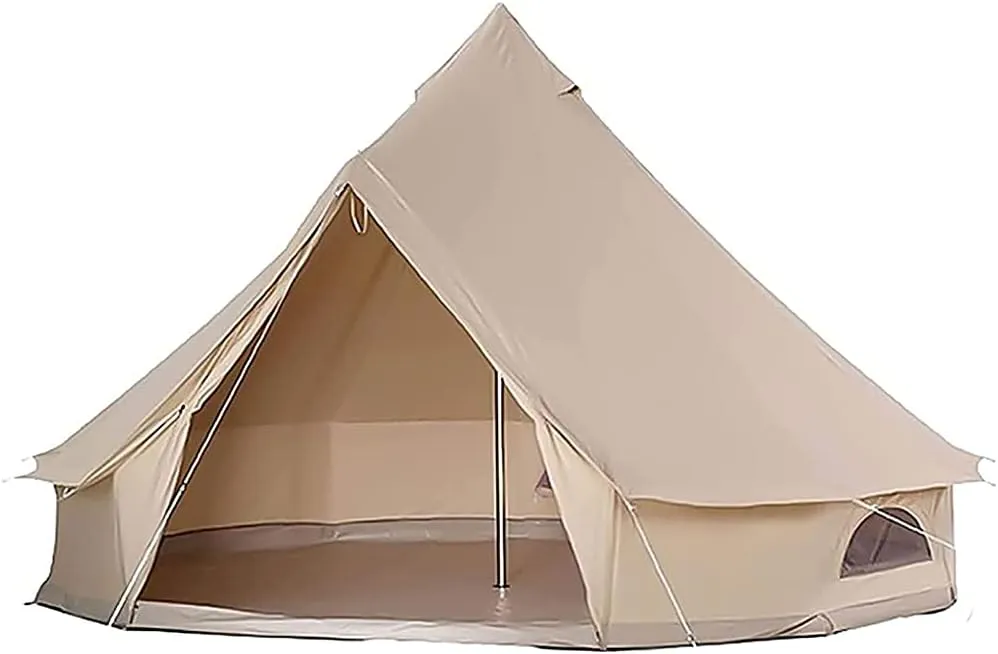 Outdoor Bell Tents Large Canvas Glamping Yurt Tent with Zipped Groundsheet and Chimney for Family Camping Hiking Hunting Party Shelter, 3/4/5/6m