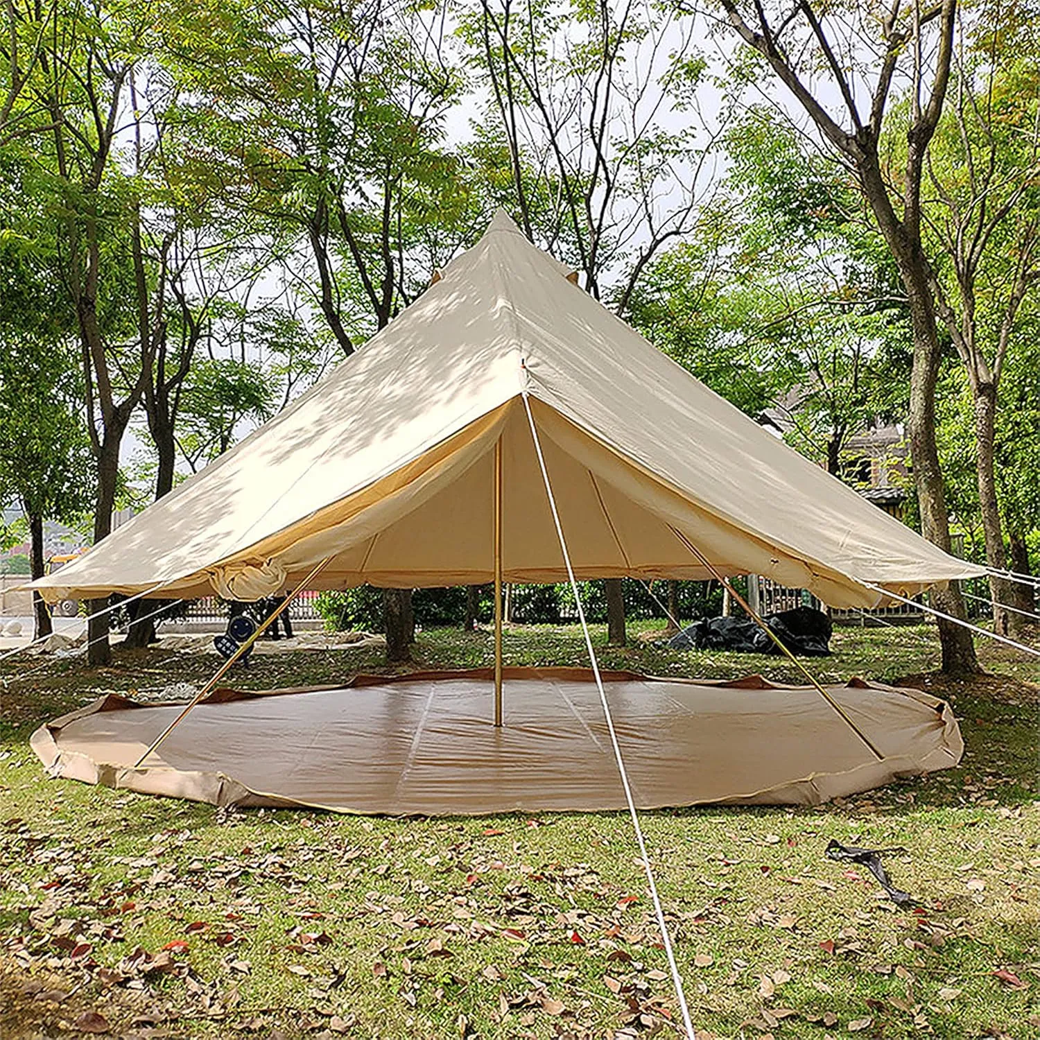 Outdoor Bell Tents Large Canvas Glamping Yurt Tent with Zipped Groundsheet and Chimney for Family Camping Hiking Hunting Party Shelter, 3/4/5/6m
