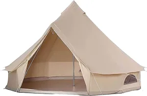 Outdoor Bell Tents Large Canvas Glamping Yurt Tent with Zipped Groundsheet and Chimney for Family Camping Hiking Hunting Party Shelter, 3/4/5/6m