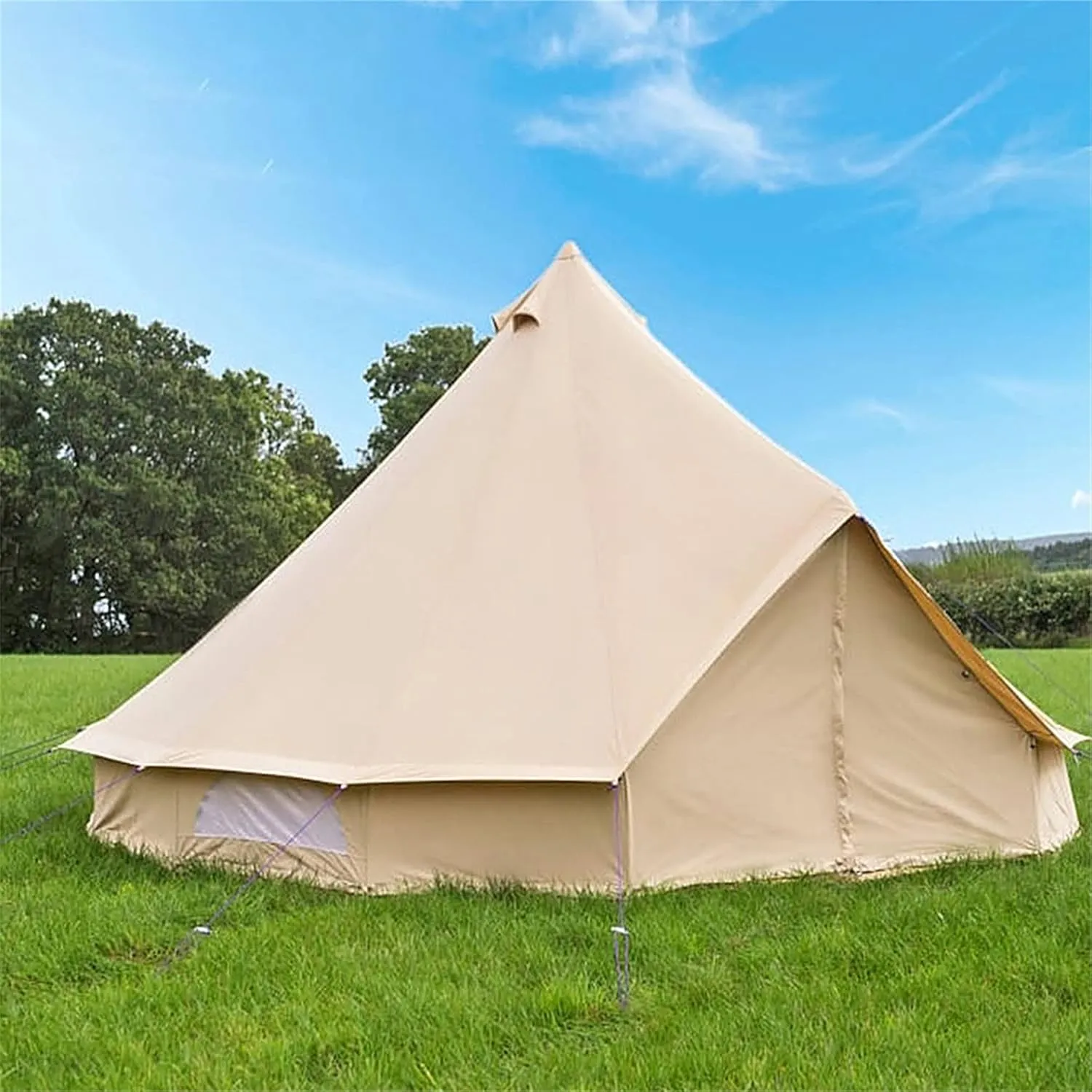 Outdoor Bell Tents Large Canvas Glamping Yurt Tent with Zipped Groundsheet and Chimney for Family Camping Hiking Hunting Party Shelter, 3/4/5/6m