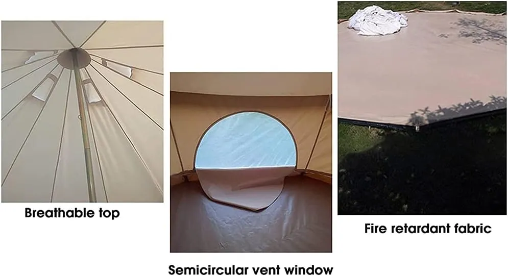 Outdoor Bell Tents Large Canvas Glamping Yurt Tent with Zipped Groundsheet and Chimney for Family Camping Hiking Hunting Party Shelter, 3/4/5/6m