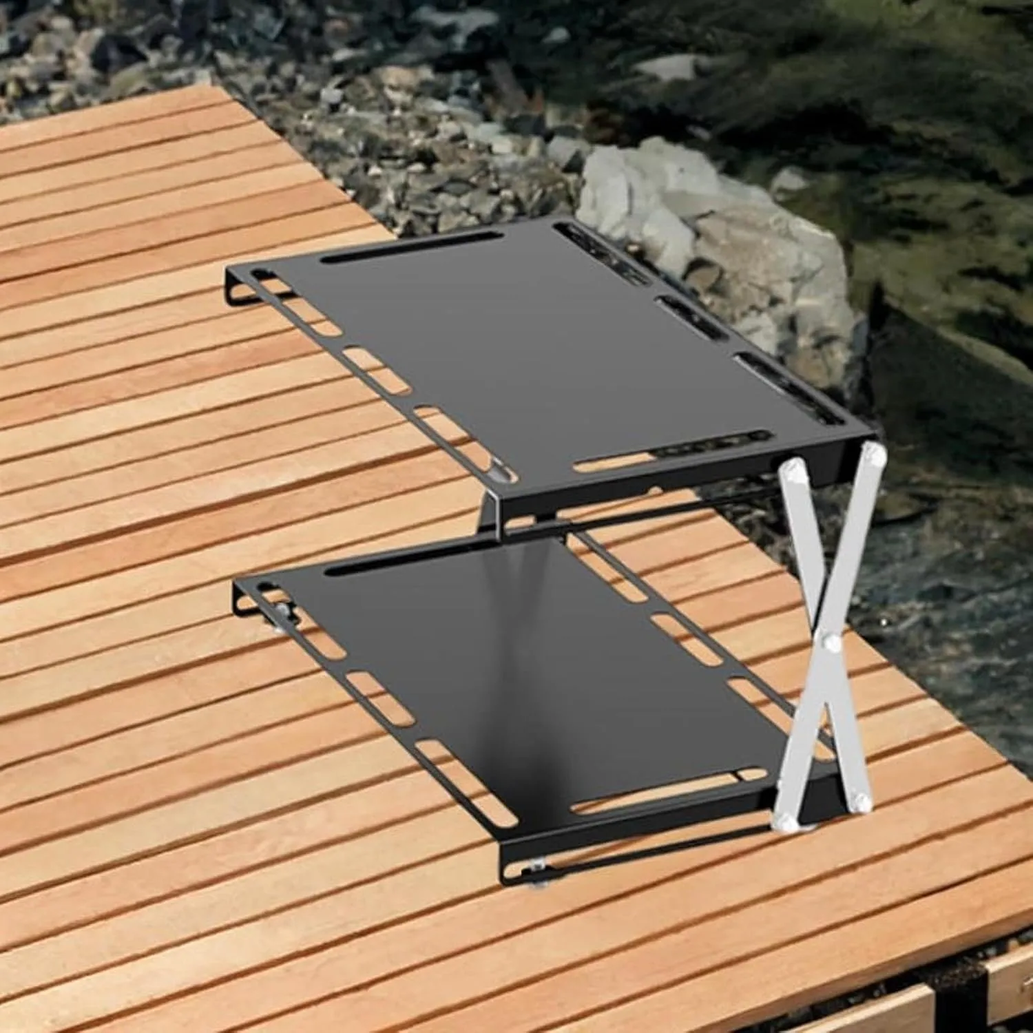 Outdoor Camping Folding Storage Rack Organizer Lightweight Cookware Shelf for Travel BBQ Hiking Picnic- Double Layers