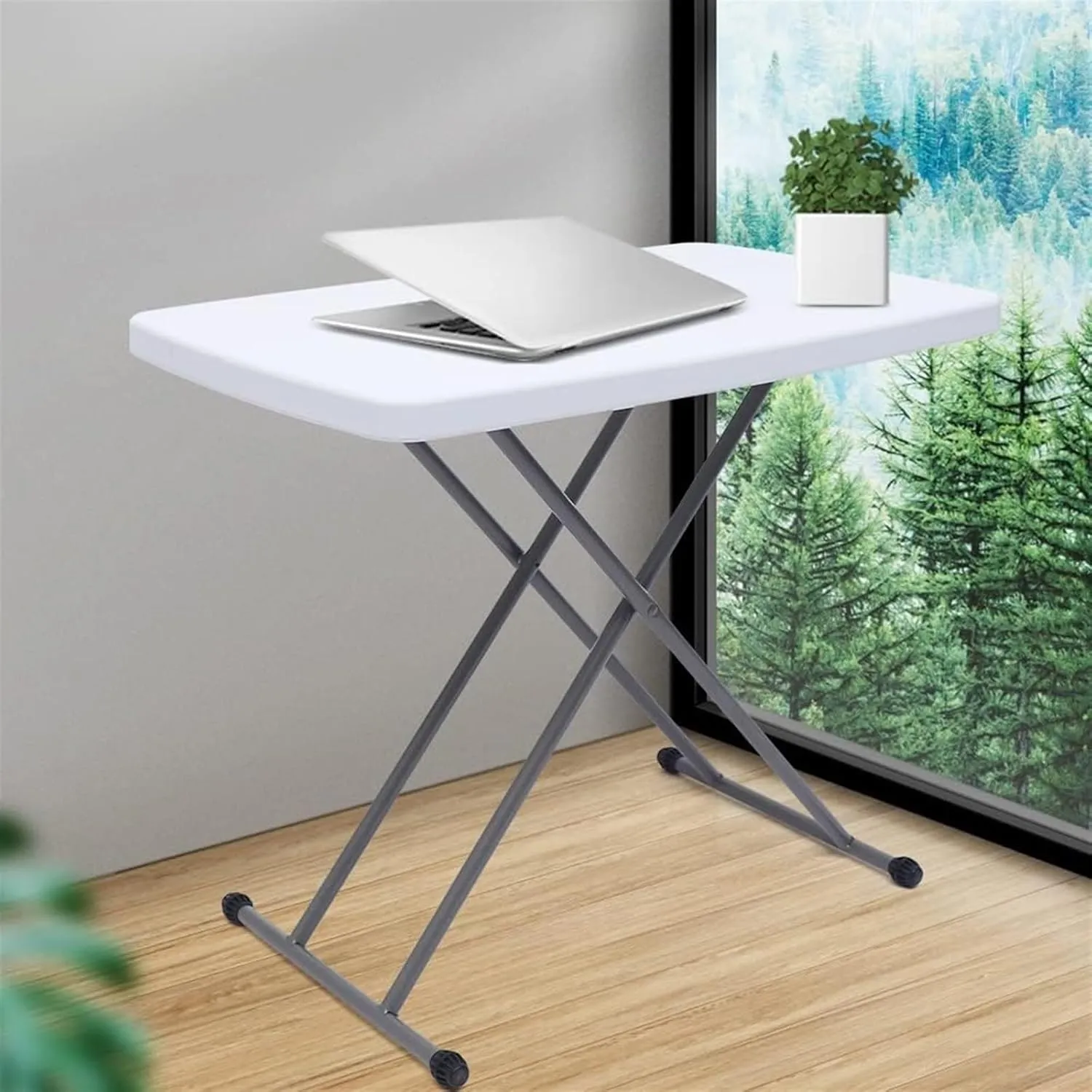 Outdoor Camping Table Adjustable Folding Laptop Table TV Portable Desk Writing Computer Desk for Home Office Camping Furniture(White)